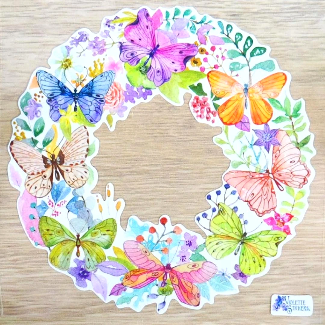 Large Butterfly Wreath Sticker - Transparent Background - Set of 2 Stickers for Scrapbooking & More