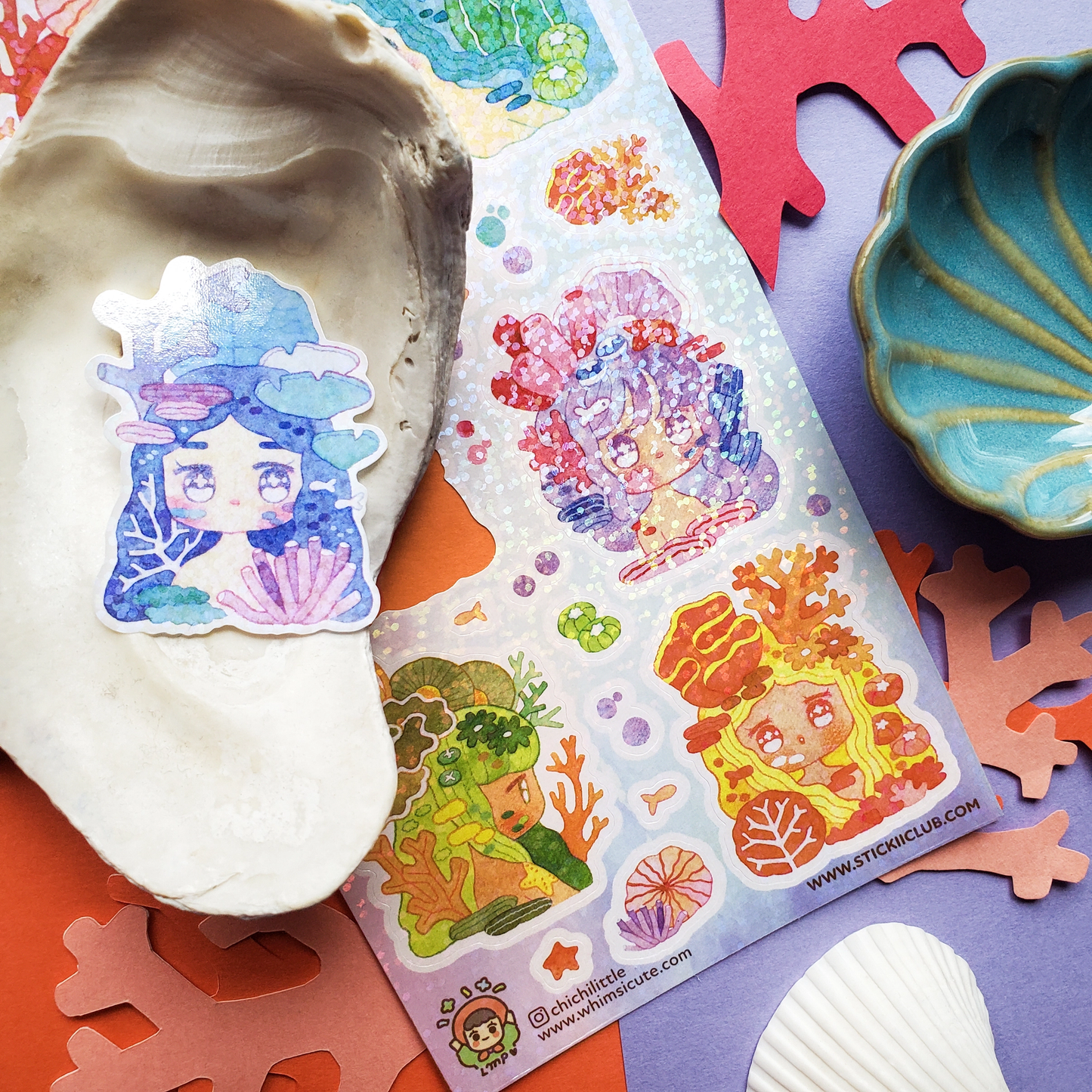 Colorful Coral Girls Sticker Sheet - Mermaids