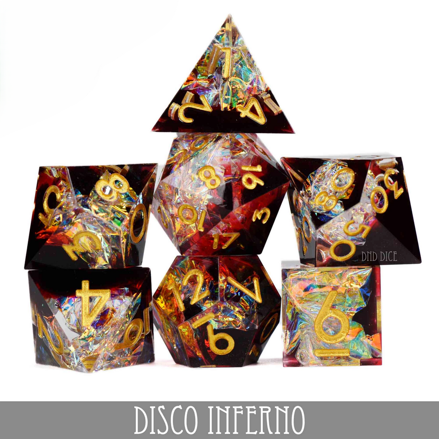 Dice Set - Disco Inferno - Handmade - 7 Resin Dice