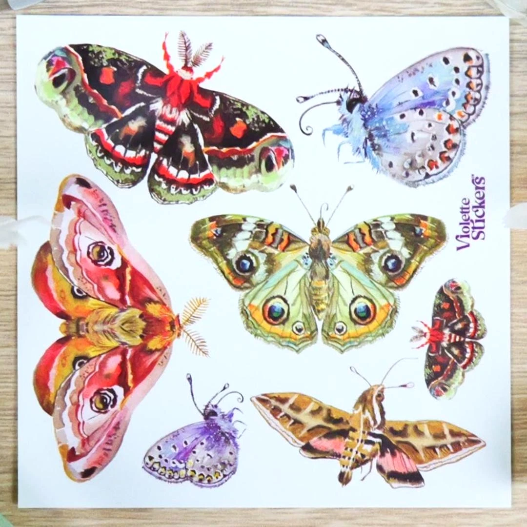 Night Moth Stickers - 2 Sticker Sheets for Stationary, Scrapbooking, & More