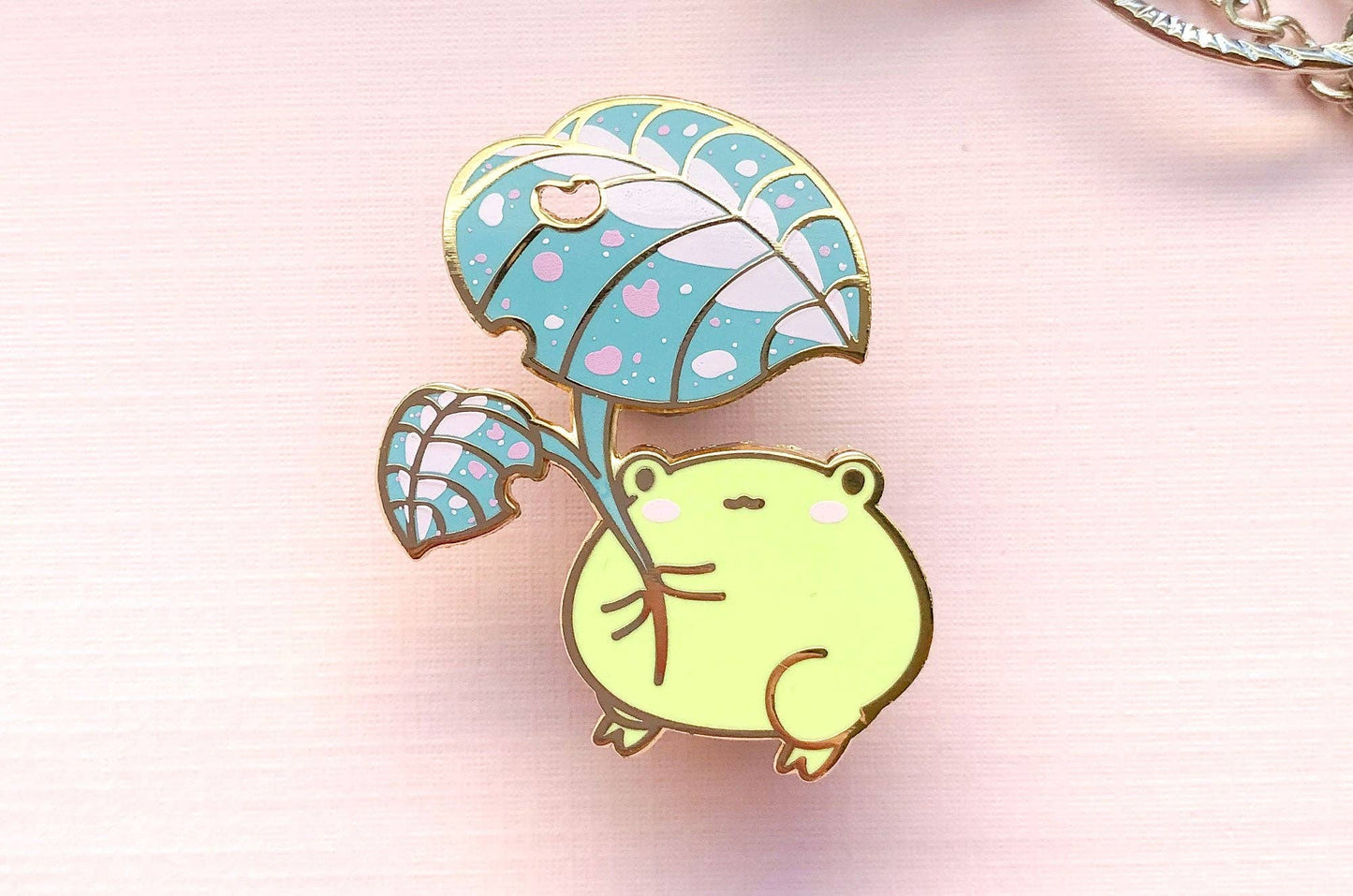 Gogo the Frog Leaf Umbrella Enamel Pin - Gold Plated Base