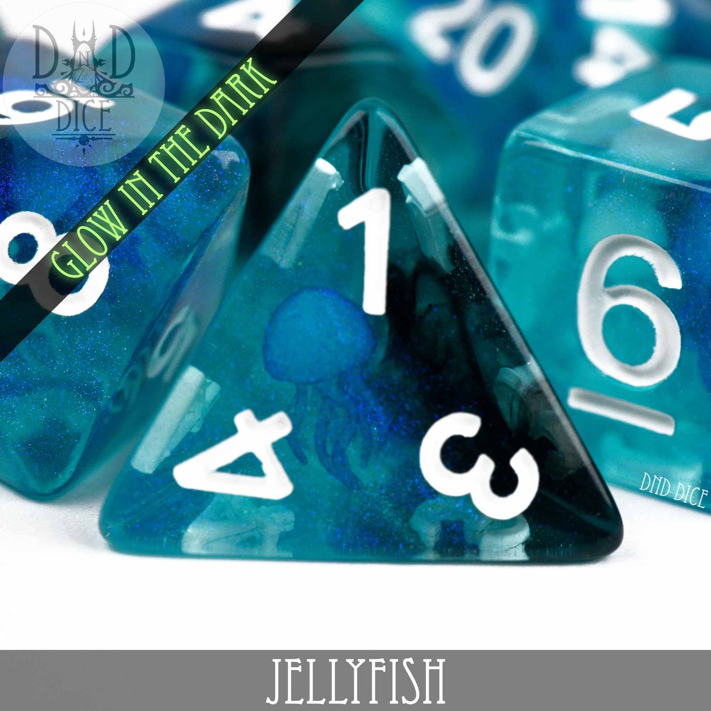 Dice Set - Jellyfish - Glow in the Dark - 7 Resin Dice