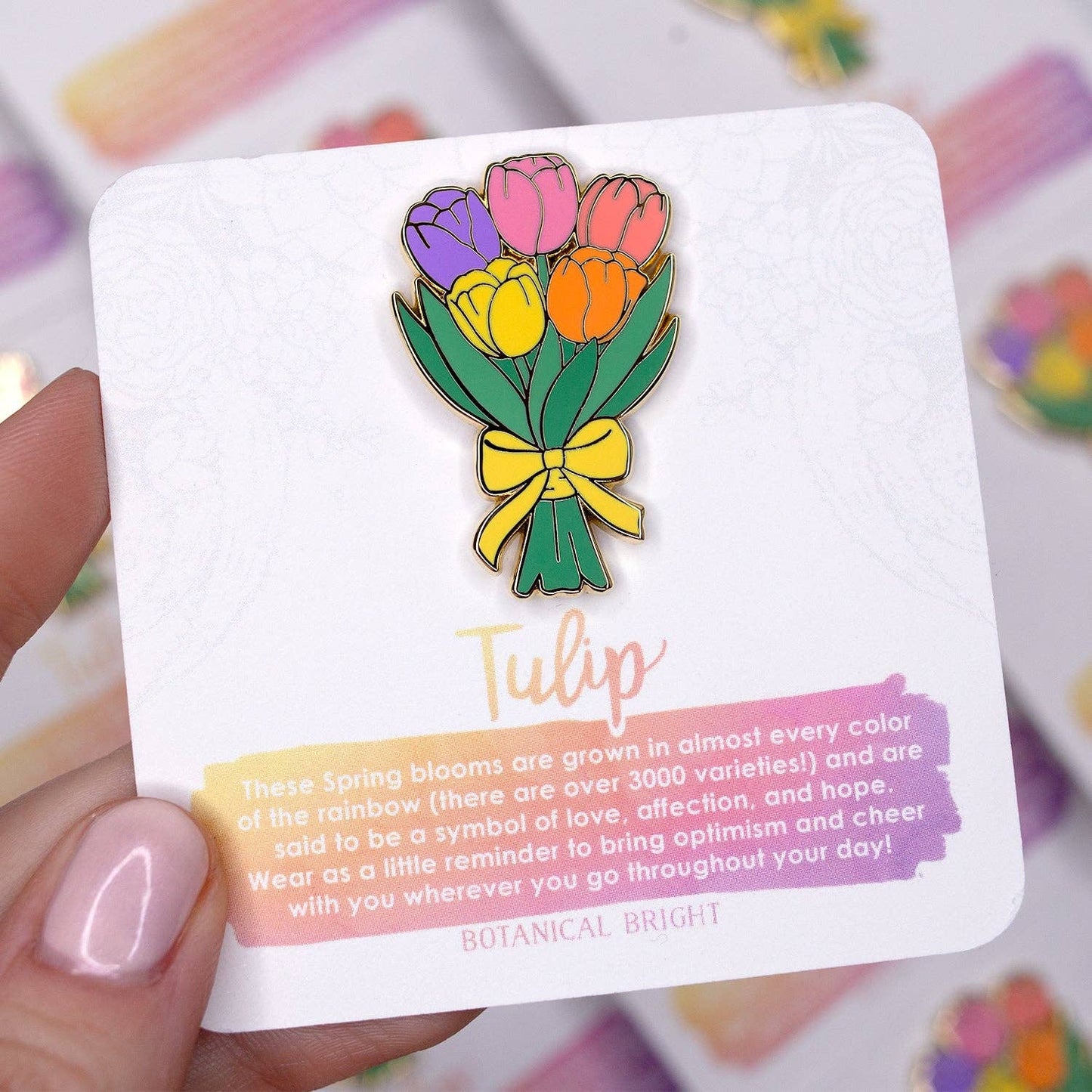 Tulip Flower Bunch Enamel Pin - Gold Plated Nature Jewelry - Floral Brooch