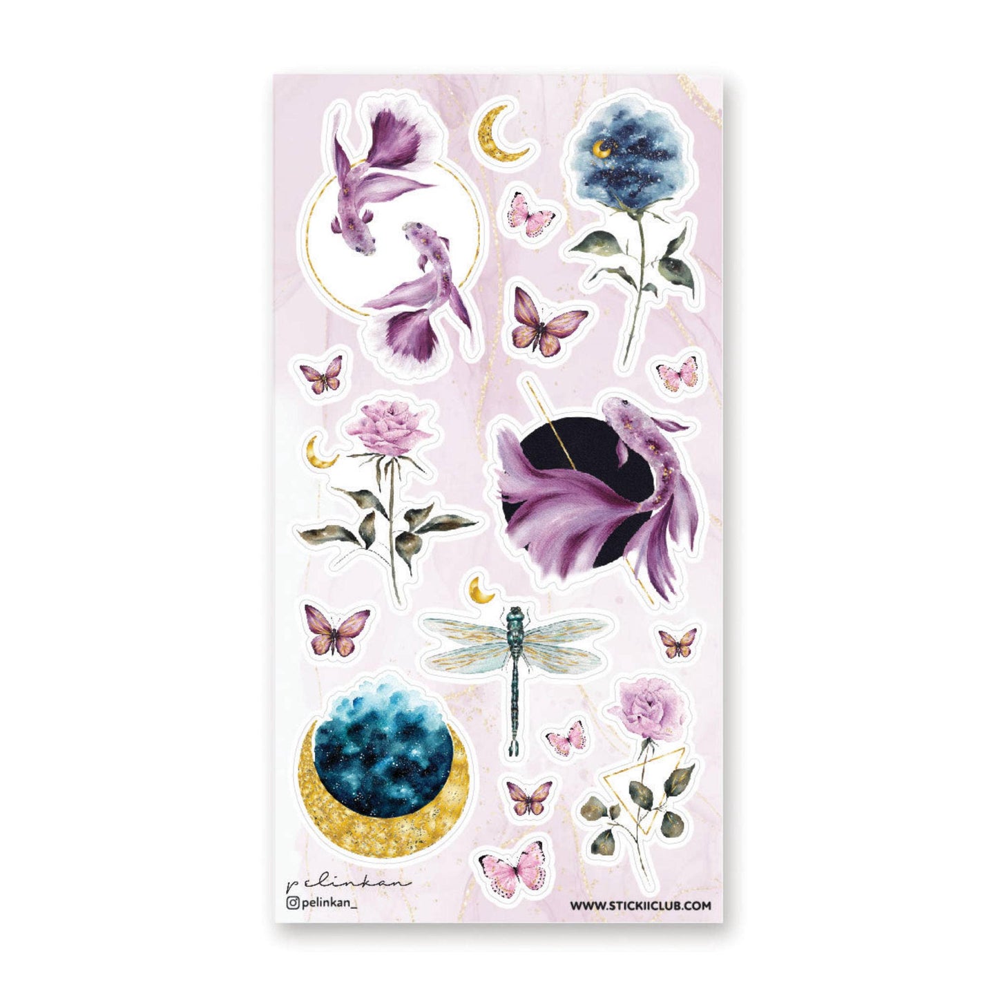 Moonlit Koi Pond - Sticker Sheet - Fish, Insects, & Flowers