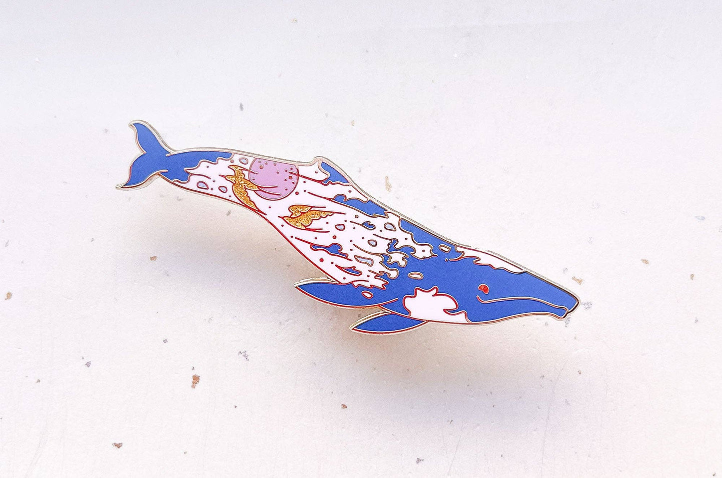 Sunrise Gray Whale Pin - "The Radiant Sky" - Gold Plated Base