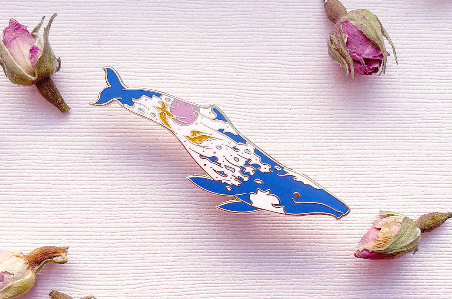 Sunrise Gray Whale Pin - "The Radiant Sky" - Gold Plated Base