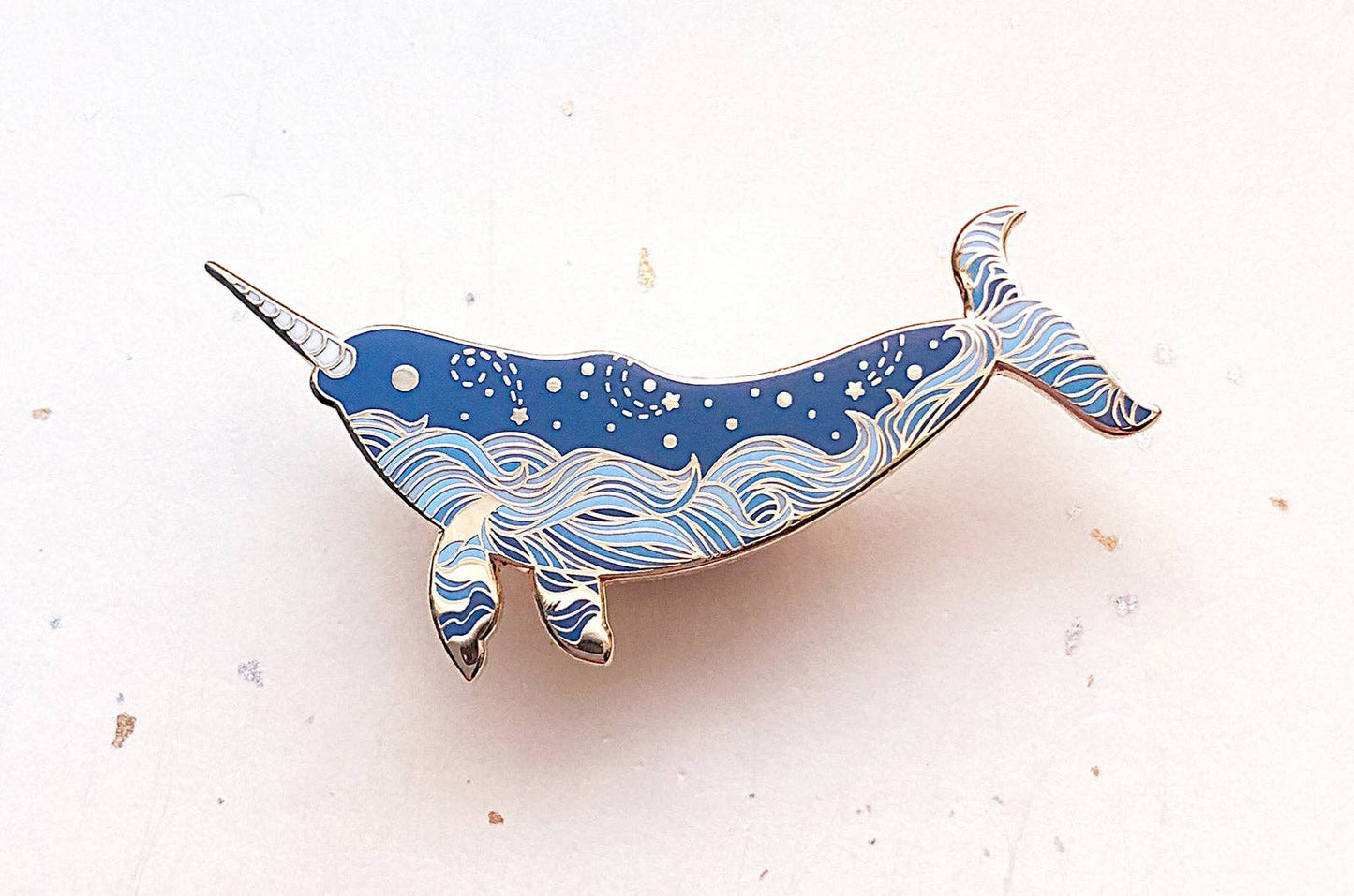 Narwhal Enamel Pin - "Star Wanderer" - Gold Plated Base