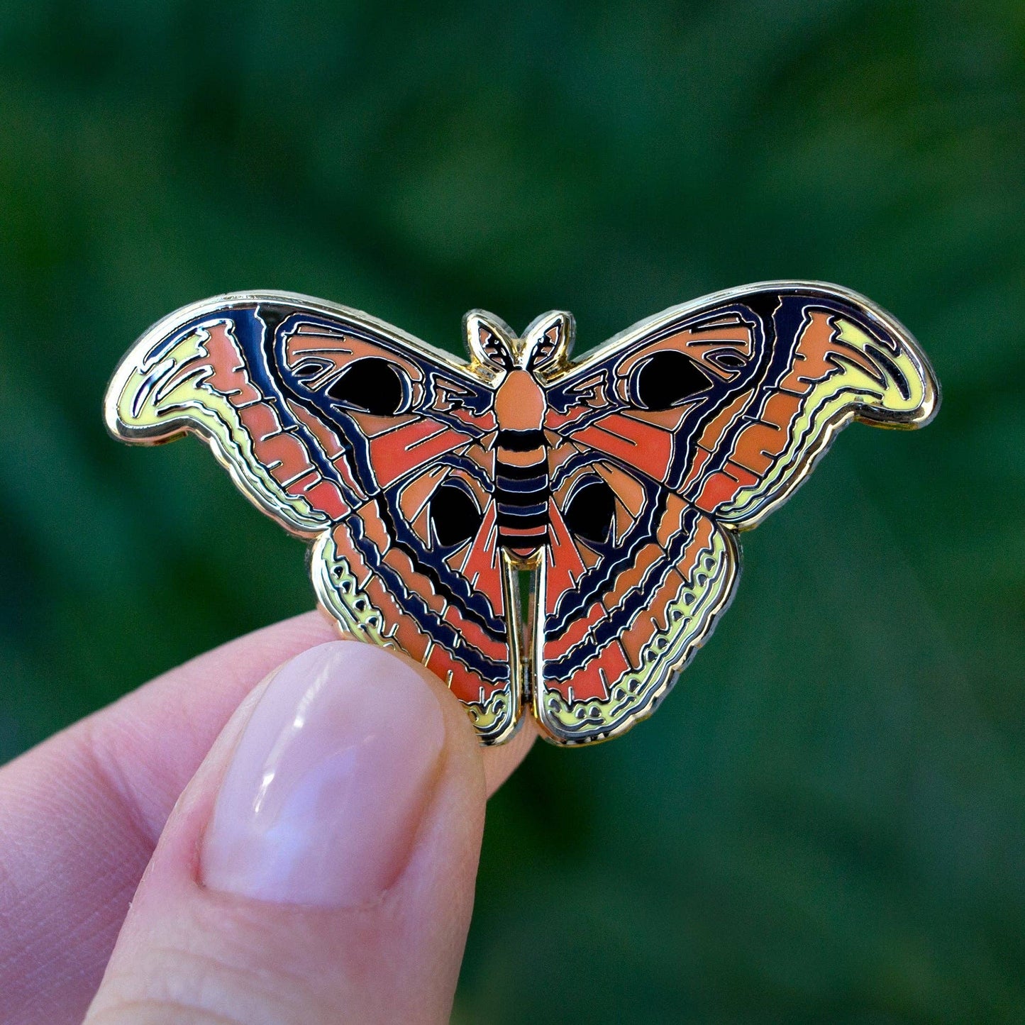 Atlas Moth Enamel Pin - Gold Plated Nature Jewelry - Garden Insect Brooch