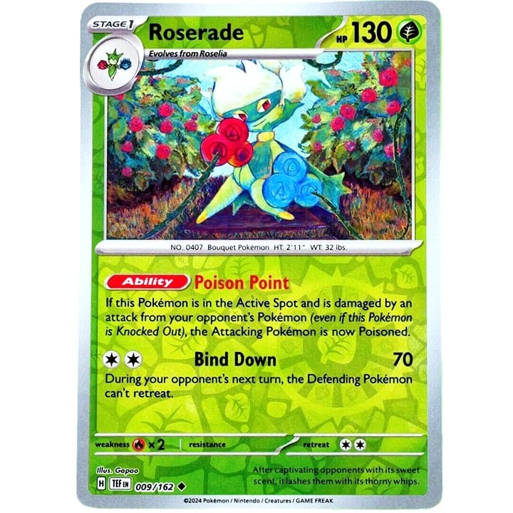 Roserade - Reverse Holo - Pokemon TCG Scarlet & Violet Temporal Forces #009/162