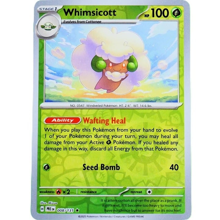 Whimsicott - Rare Reverse Holo - Pokemon TCG Prismatic Evolutions #008/131