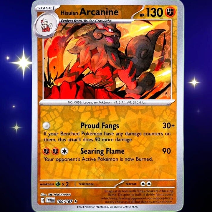 Hisuian Arcanine - Rare Reverse Holo - Pokemon TCG Twilight Masquerade #100/167