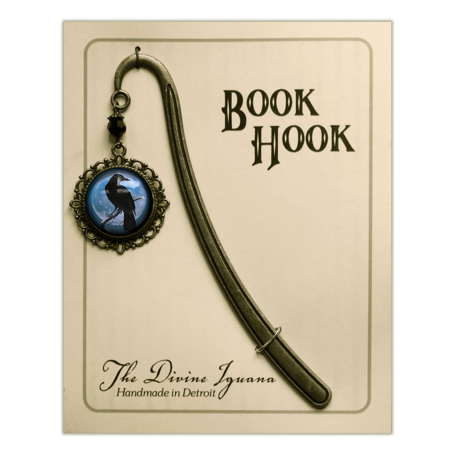 Raven Bookmark - Crow - Full Moon - Goth - Halloween - Bronze