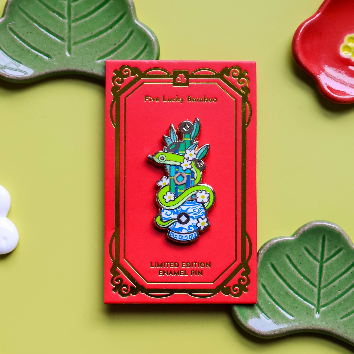 Snake Enamel Pin - Limited Edition - Five Lucky Bamboo - Year of the Snake