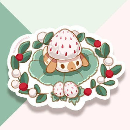 Lop Bunny Sticker - White Strawberry - Waterproof Vinyl