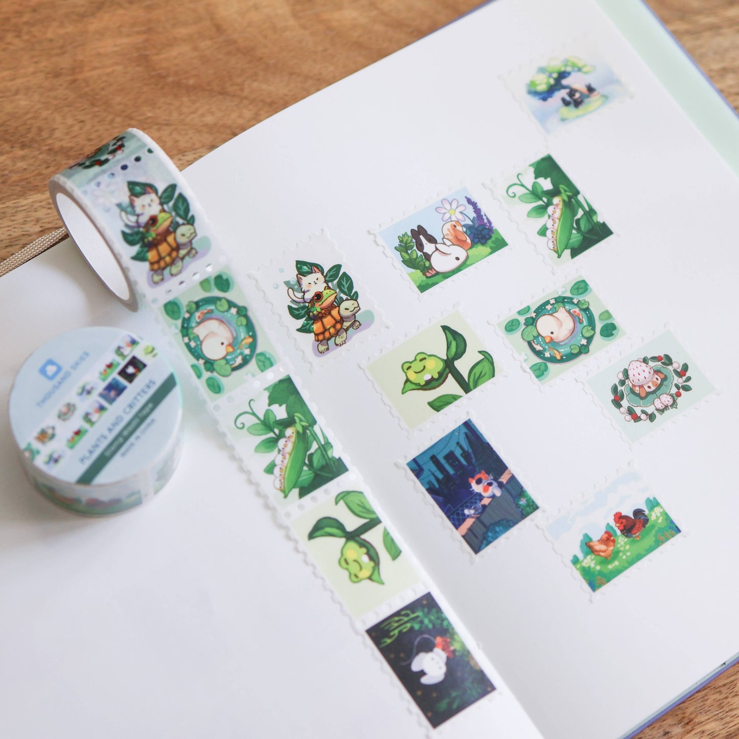 Stamp Washi Tape - Plants and Critters - Chickens, Rabbits, Ducks, Cats, & More