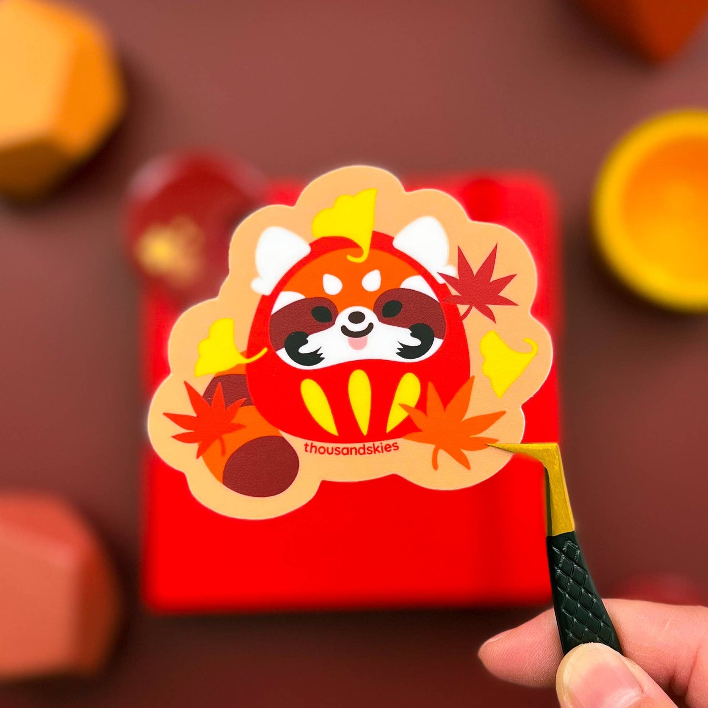 Red Panda Daruma Sticker - Japantown - Waterproof Vinyl