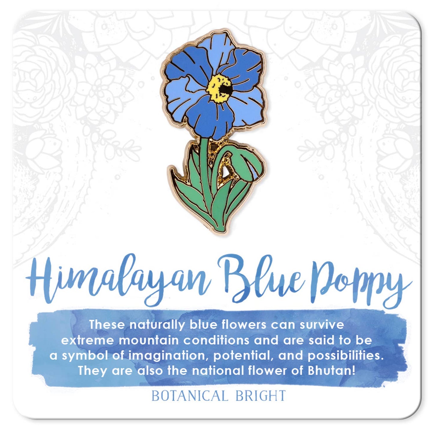 Himalayan Blue Poppy Enamel Pin - Gold Plated Nature Jewelry - Floral Brooch