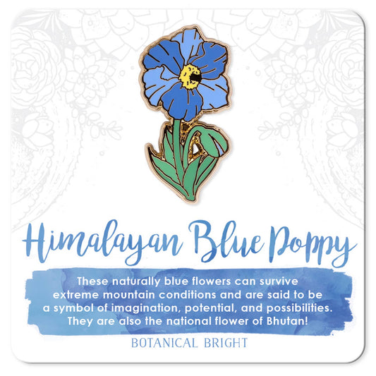 Himalayan Blue Poppy Enamel Pin - Gold Plated Nature Jewelry - Floral Brooch