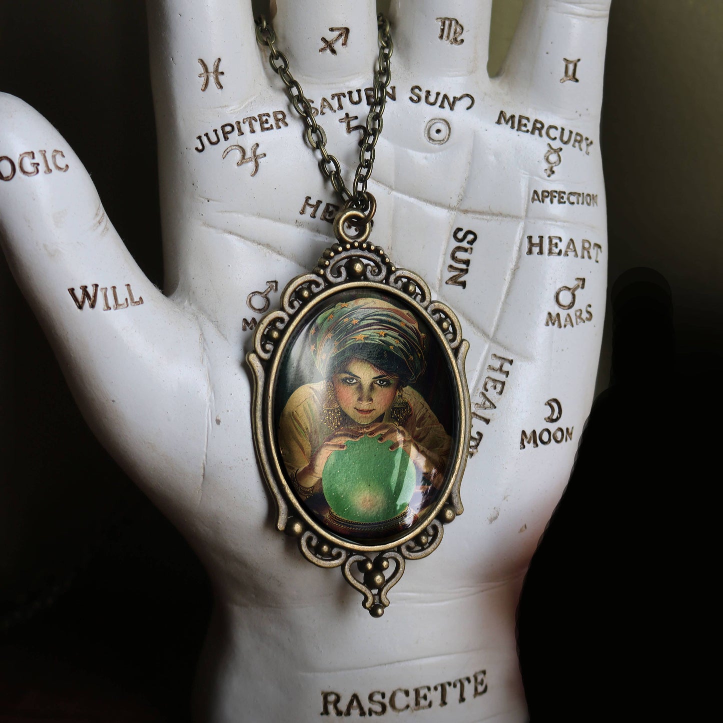 Fortune Teller Ornate Pendant Necklace - Oval - Halloween