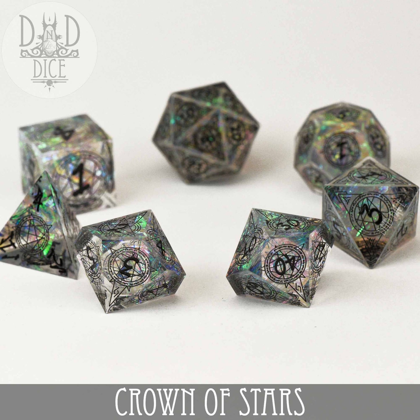 Dice Set - Crown of Stars - Handmade - 7 Resin Dice