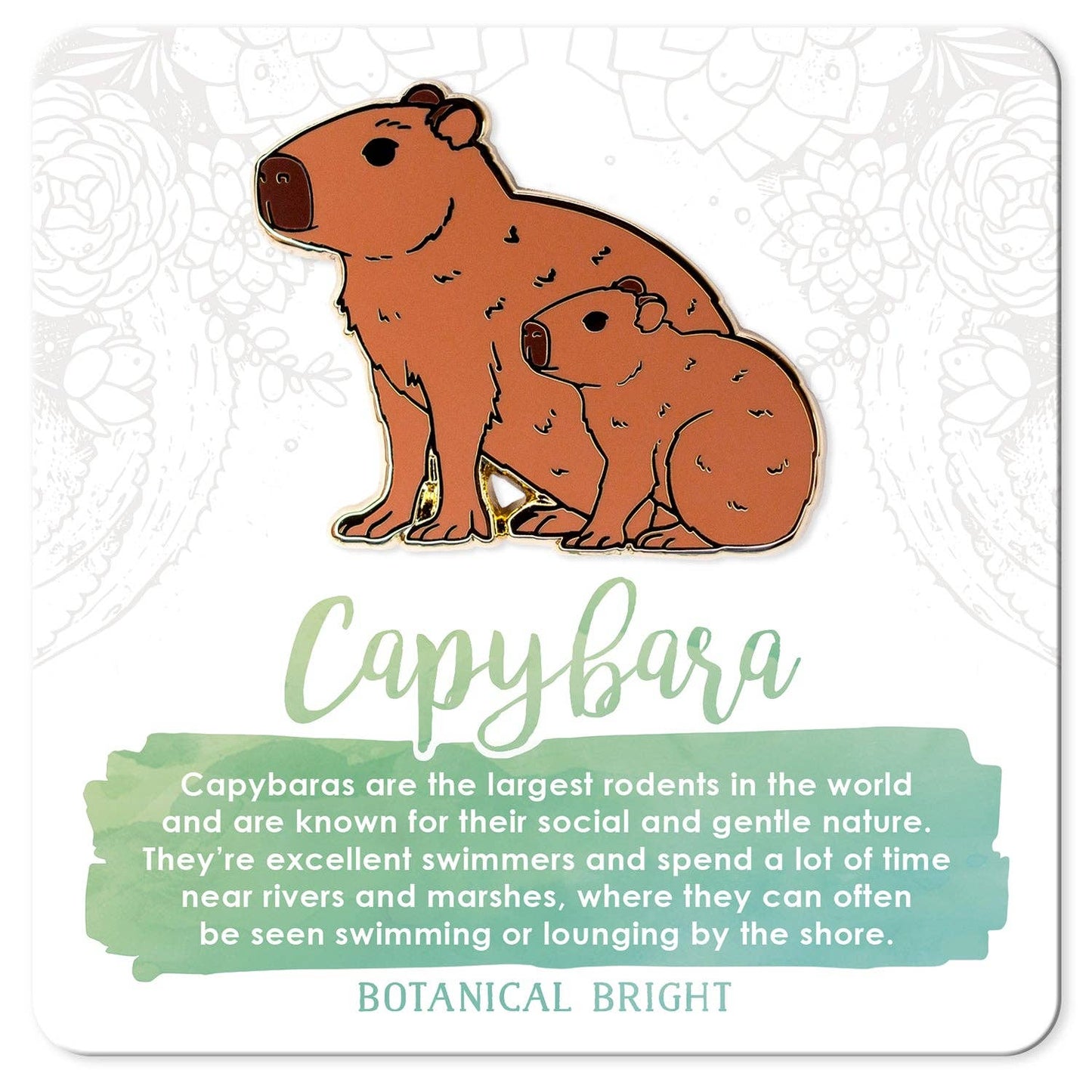 Capybara with Baby Enamel Pin - Gold Plated Nature Jewelry - Wildlife Brooch