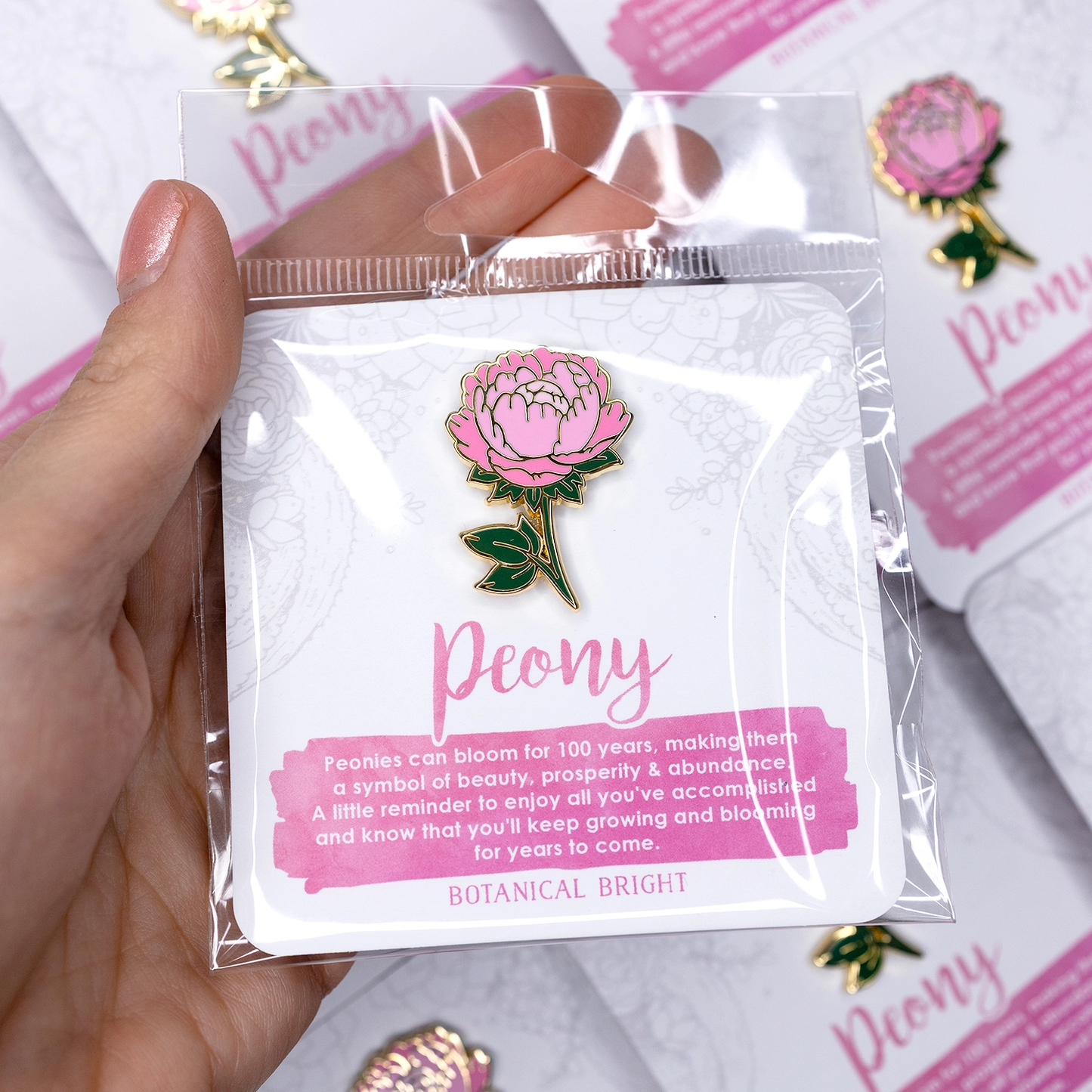 Peony Enamel Pin - Indiana State Flower - Gold Plated Base