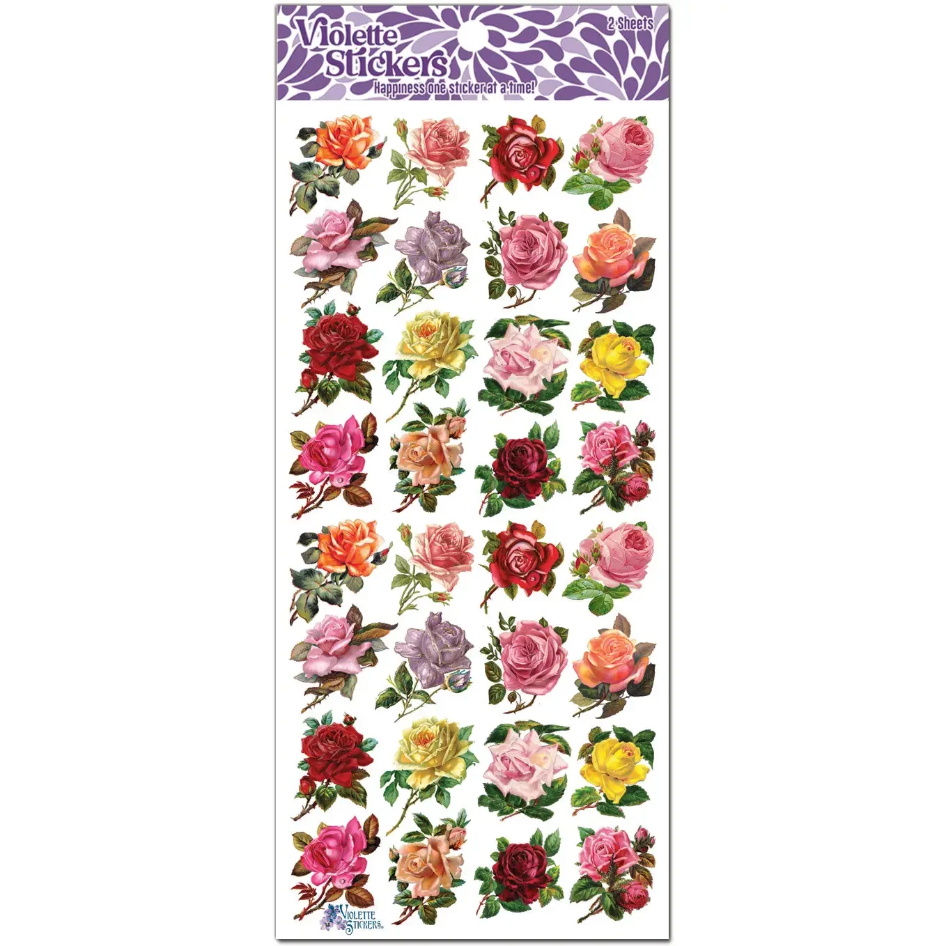 Mini Rose Stickers - Colorful Floral Sticker Sheets