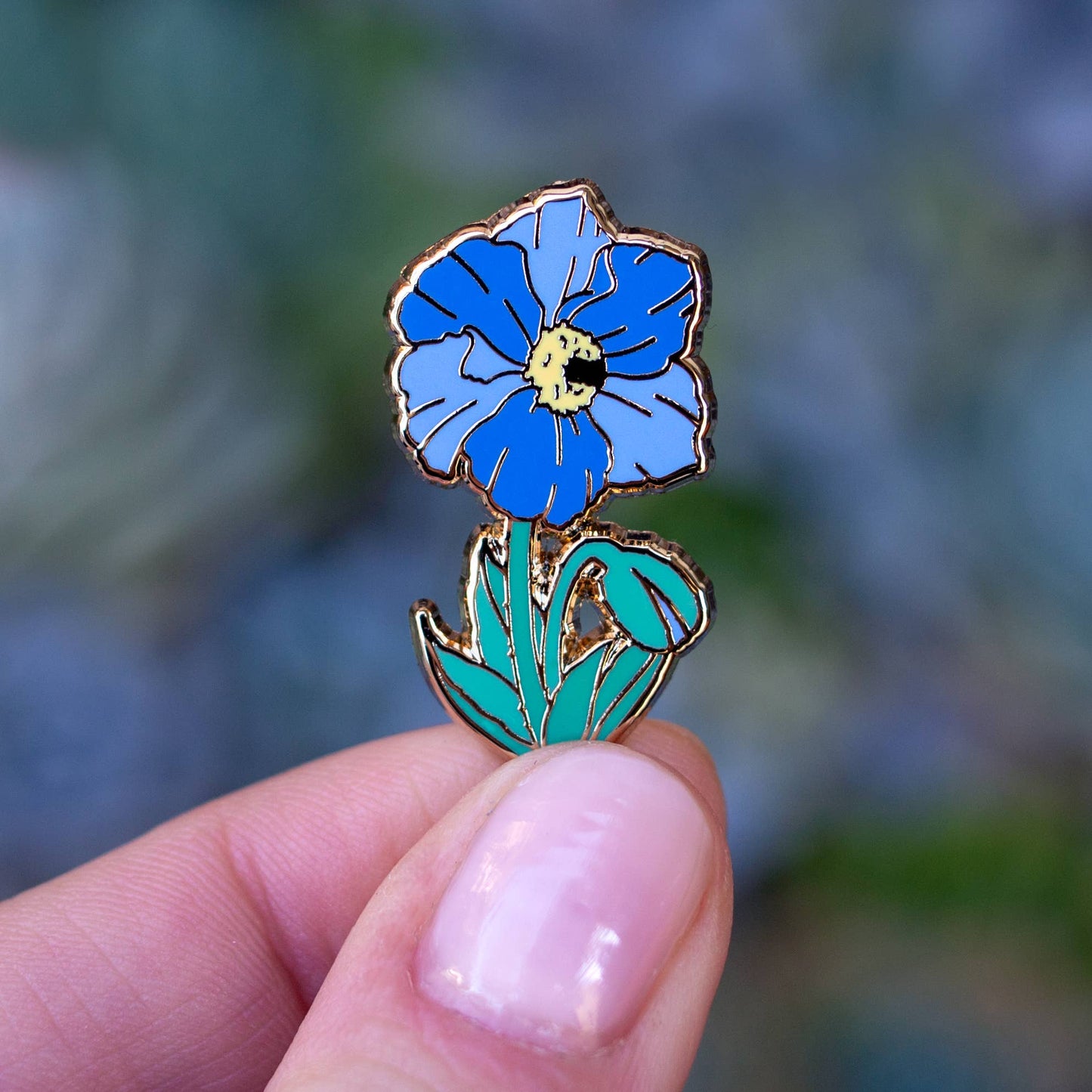 Himalayan Blue Poppy Enamel Pin - Gold Plated Nature Jewelry - Floral Brooch