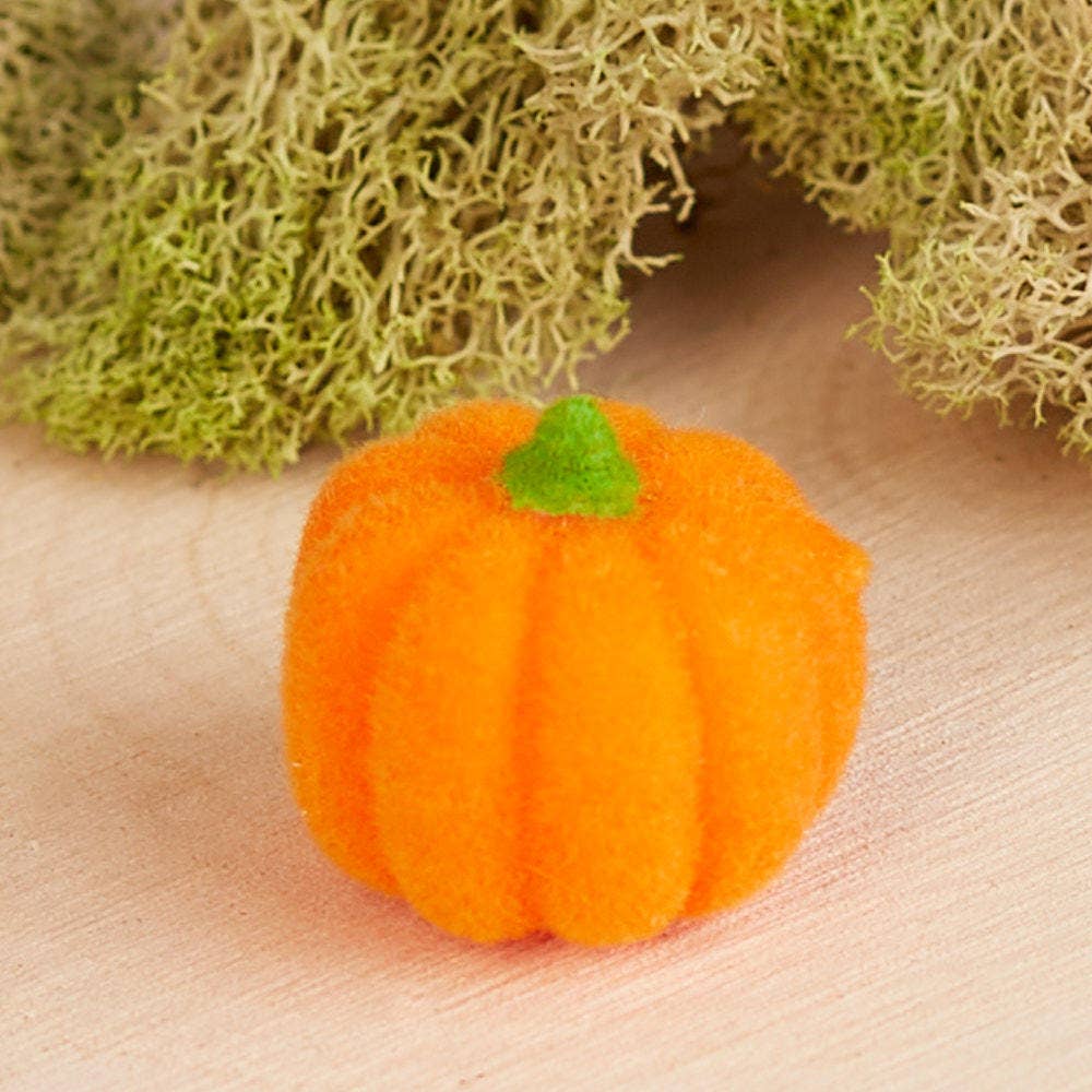 1" Miniature Flocked Pixie Pumpkins - Set of 4 - Fall & Halloween Crafts