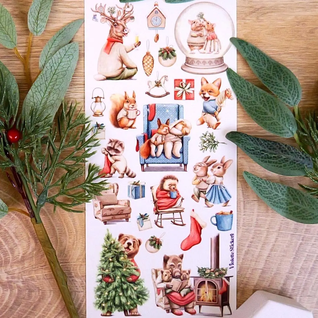 Christmas Cottage Animals Stickers - Cottagecore Holiday Sticker Sheet