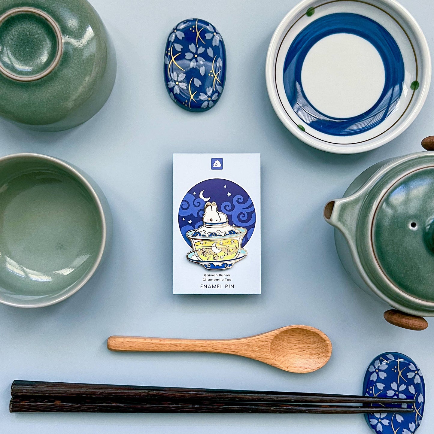 Bunny Rabbit Enamel Pin - Gaiwan - Chamomile Tea