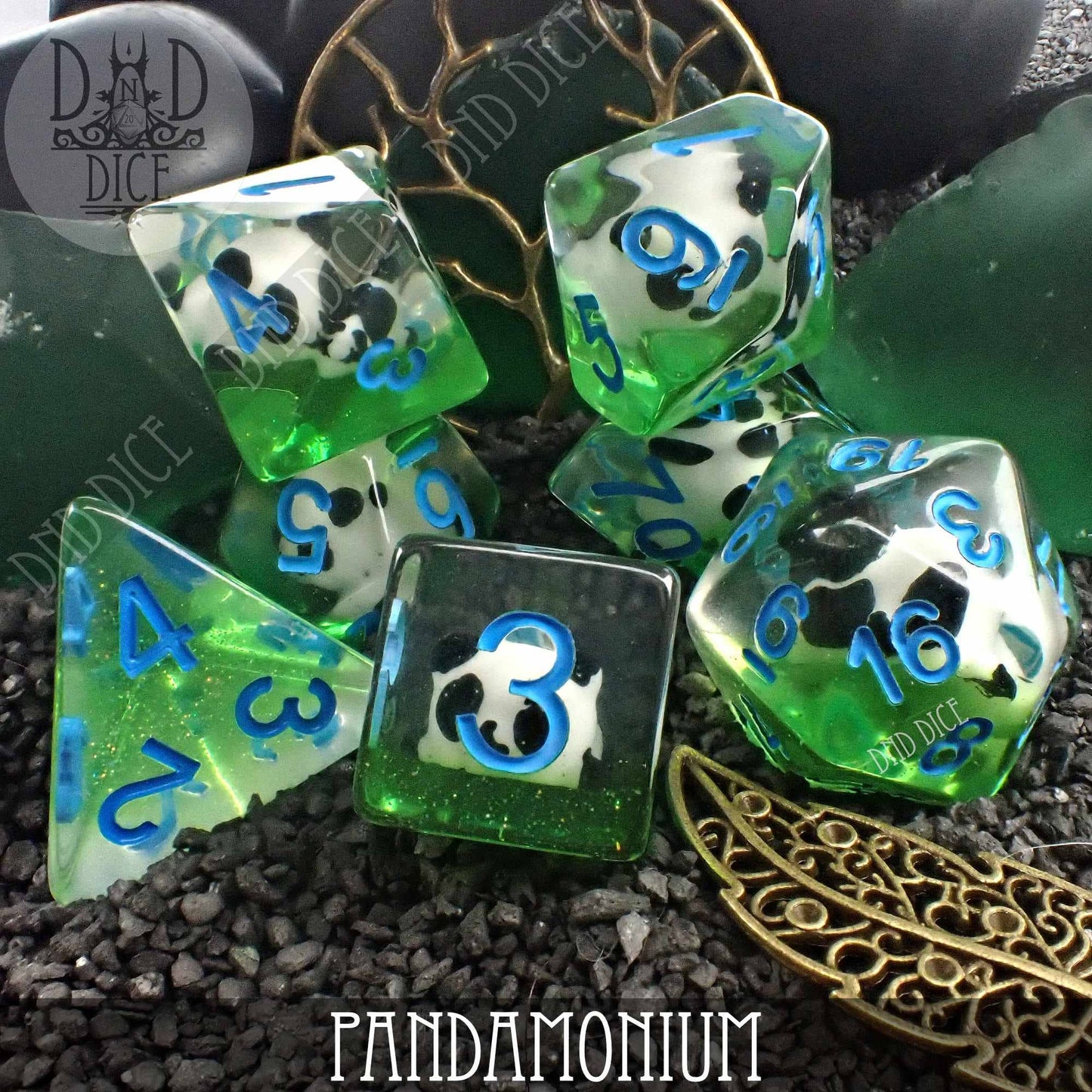 Dice Set - Pandamonium - Pandas - 7 Resin Dice - Dungeons and Dragons