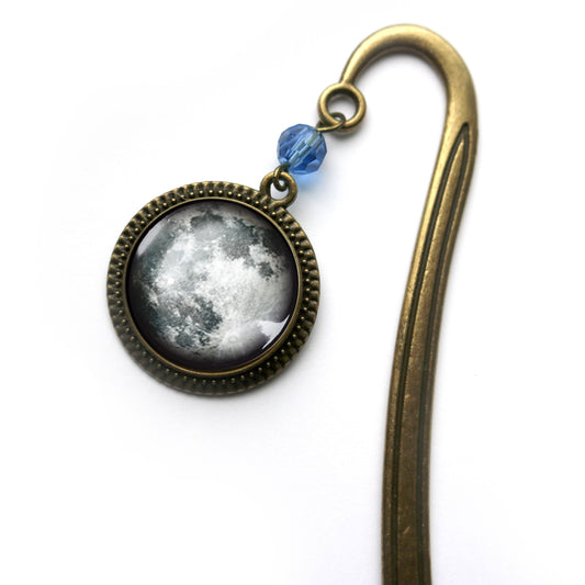 Full Moon Bookmark - Bronze and Glass Cabochon Book Hook
