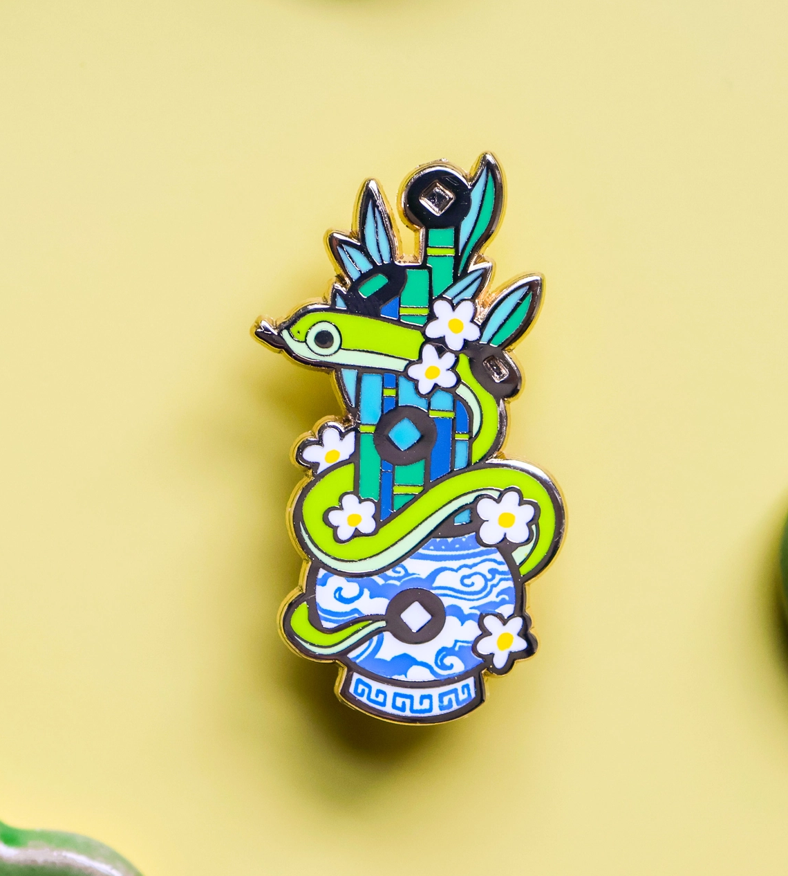 Snake Enamel Pin - Limited Edition - Five Lucky Bamboo - Year of the Snake