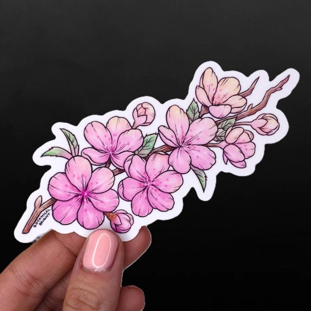 Cherry Blossom Branch Sticker - Waterproof Vinyl Flower Decal - Spring Florals