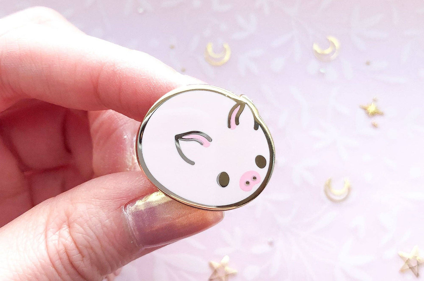 Pig Bun Enamel Pin - Gold Plated Base