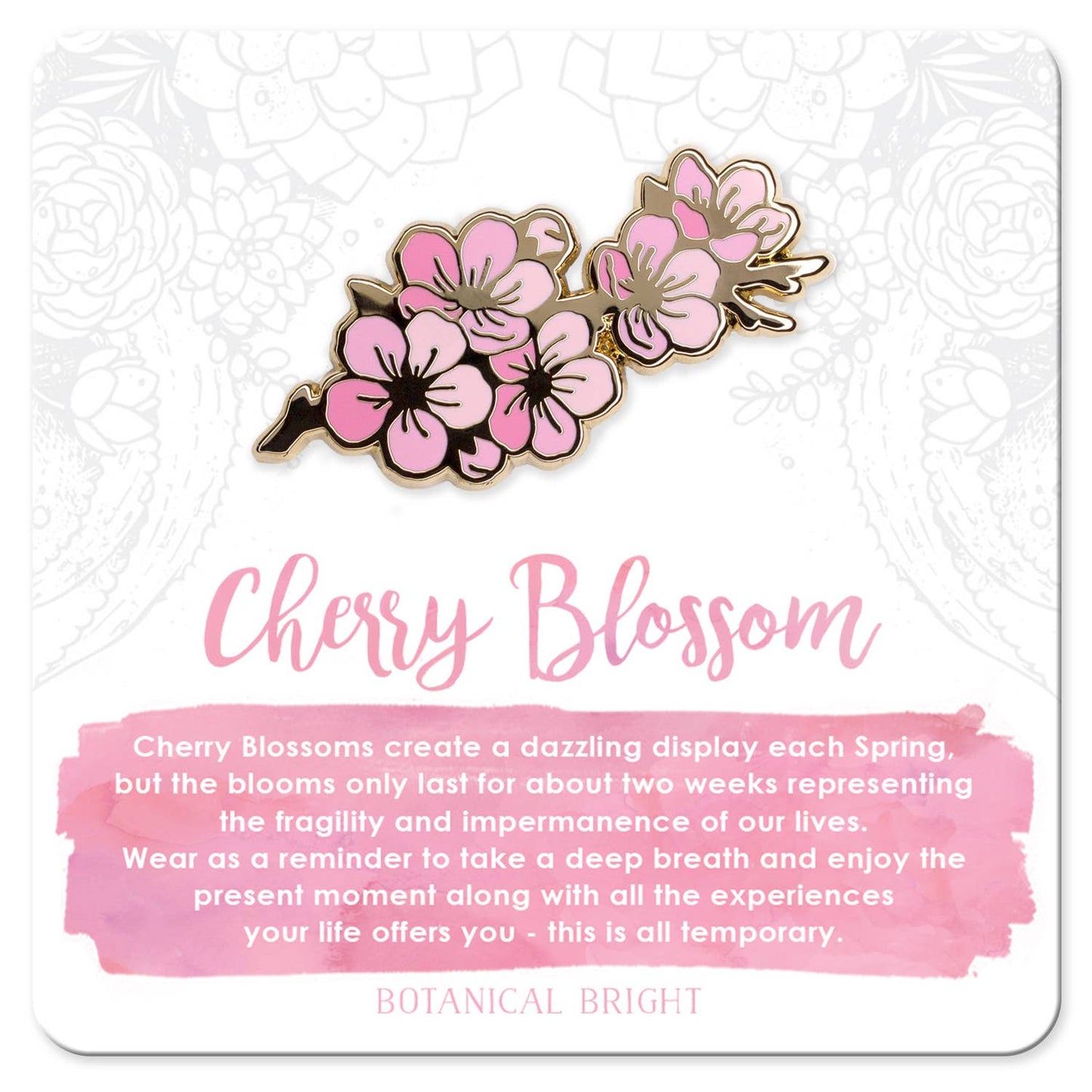 Cherry Blossom Branch Enamel Pin - Gold Plated Base