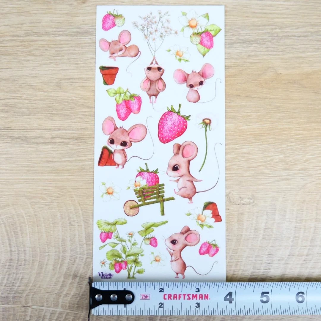 Strawberry Mice Vintage Stickers - 2 Sticker Sheets for Stationary, Scrapbooking, & More