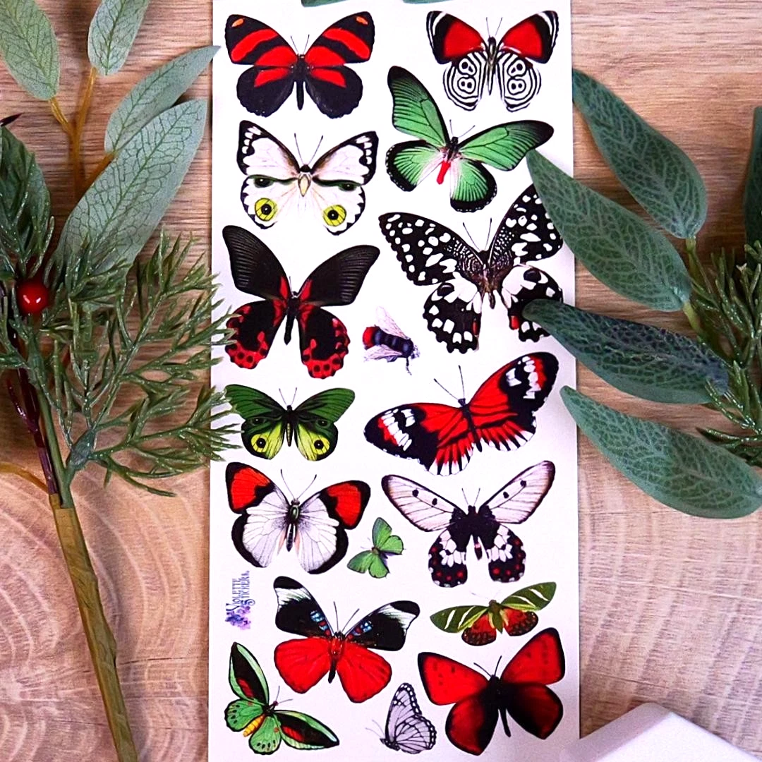 Holiday Butterflies Stickers - Christmas Colors Sticker Sheet