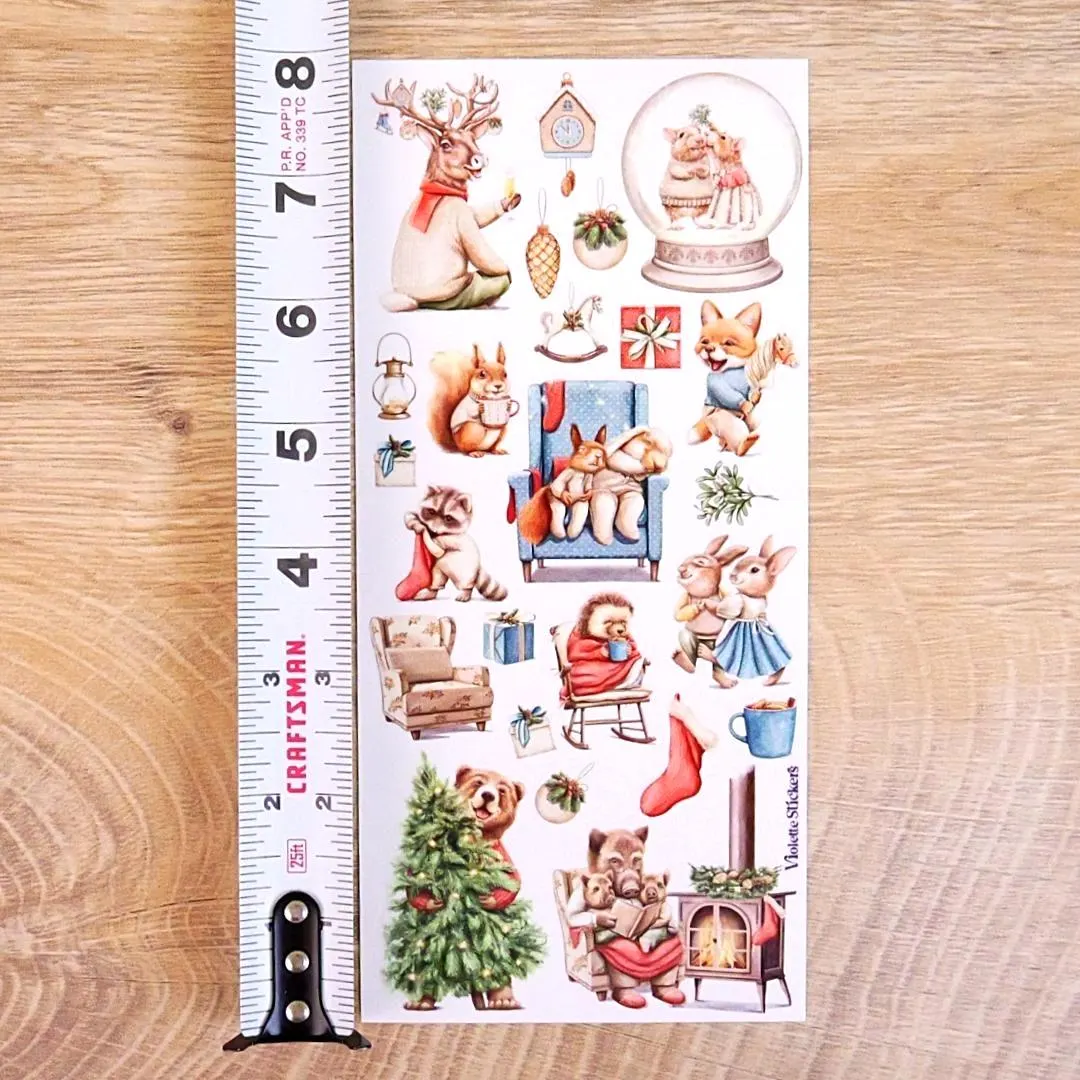 Christmas Cottage Animals Stickers - Cottagecore Holiday Sticker Sheet