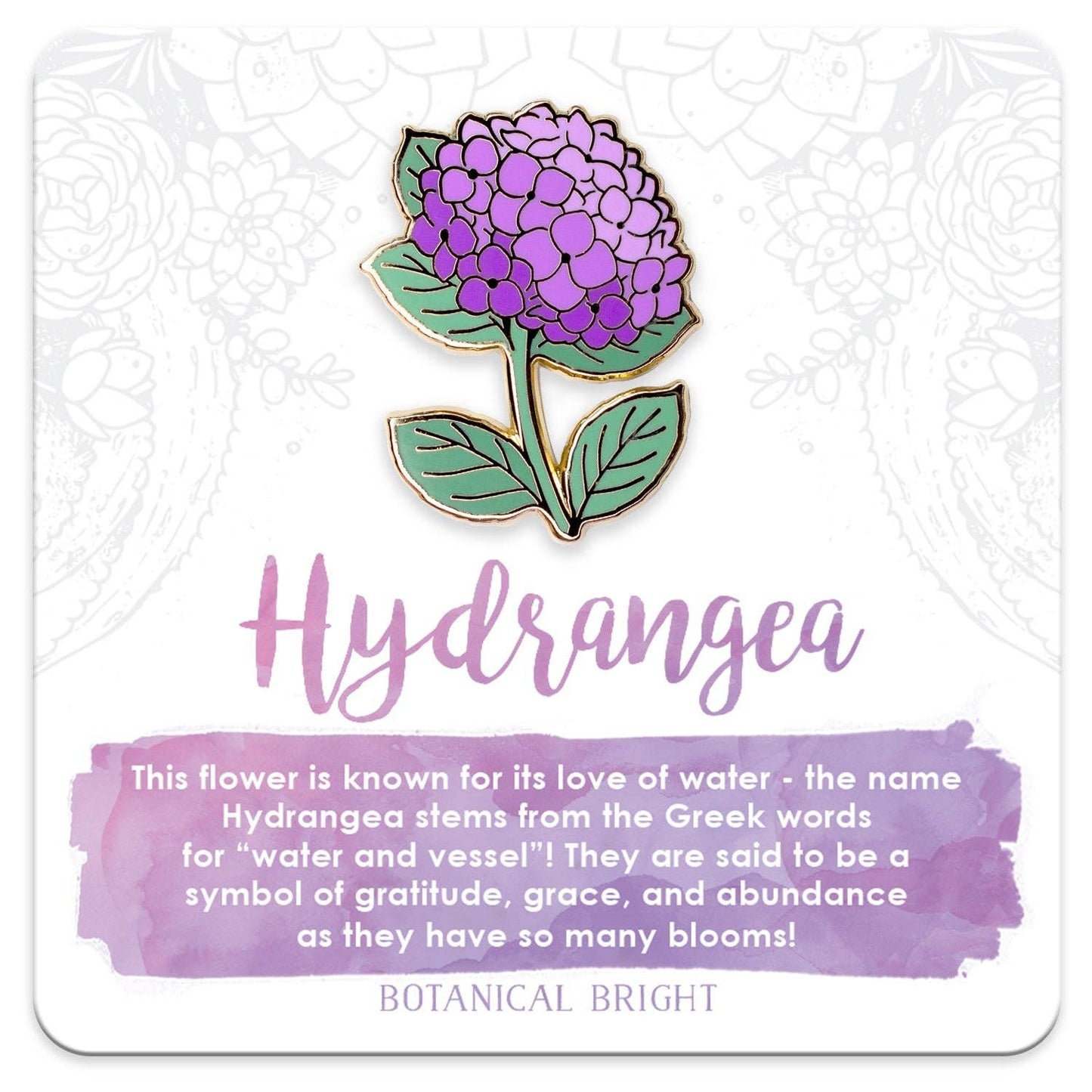Hydrangea Flower Enamel Pin - Blue, Purple, or Pink - You Choose