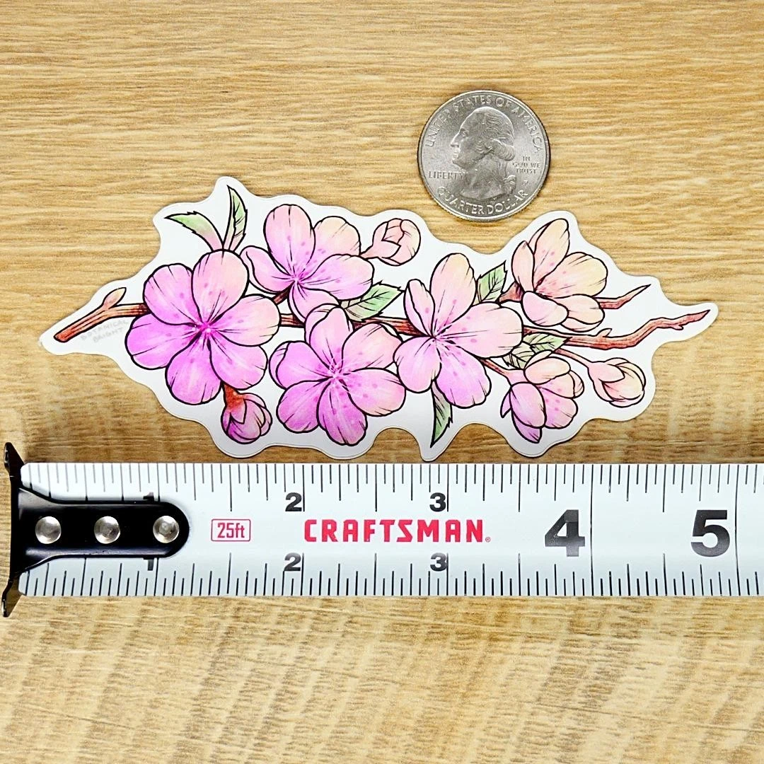 Cherry Blossom Branch Sticker - Waterproof Vinyl Flower Decal - Spring Florals