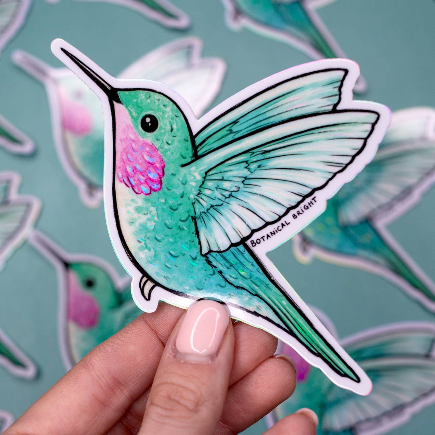 Hummingbird Sticker - Waterproof Vinyl - Holographic Details