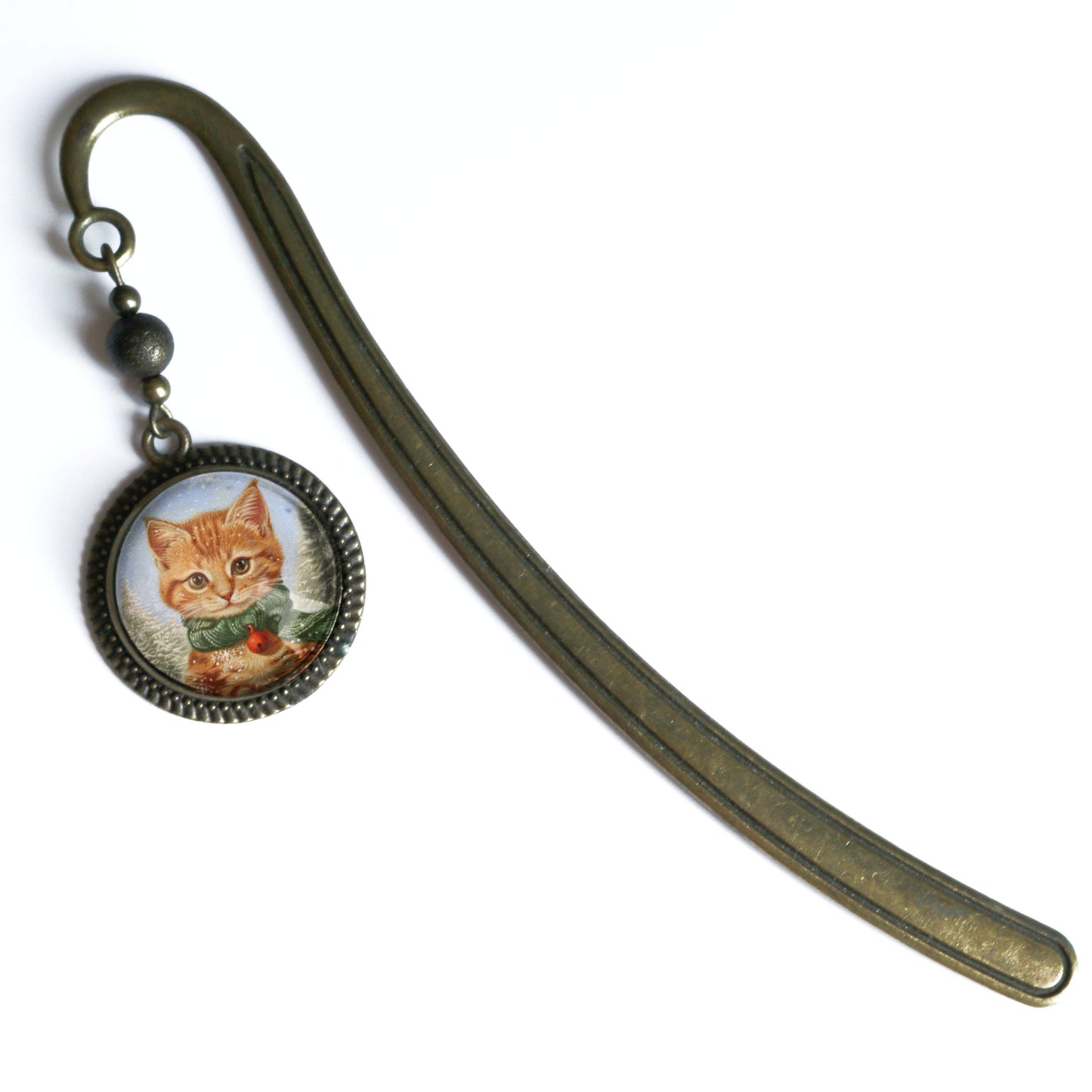 Orange Tabby Cat Bookmark - Christmas - Bronze and Glass Cabochon