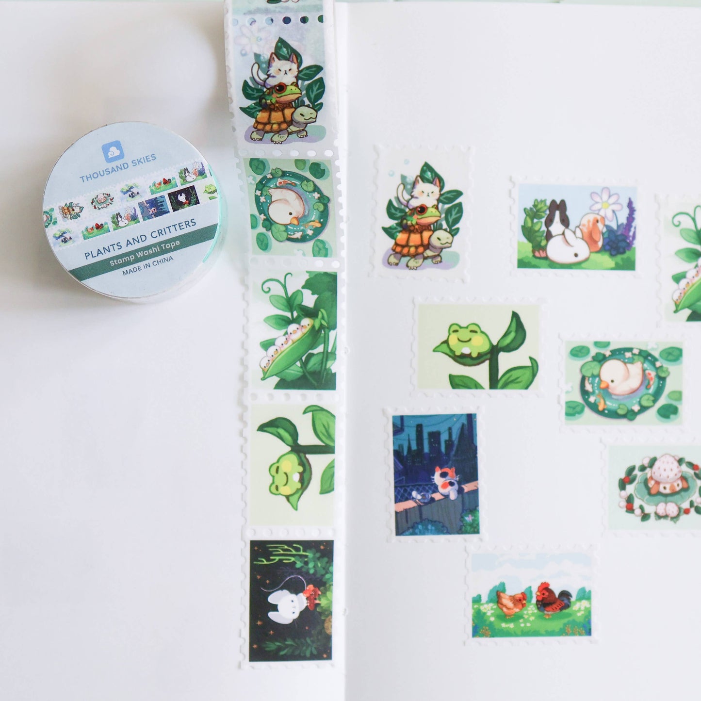 Stamp Washi Tape - Plants and Critters - Chickens, Rabbits, Ducks, Cats, & More