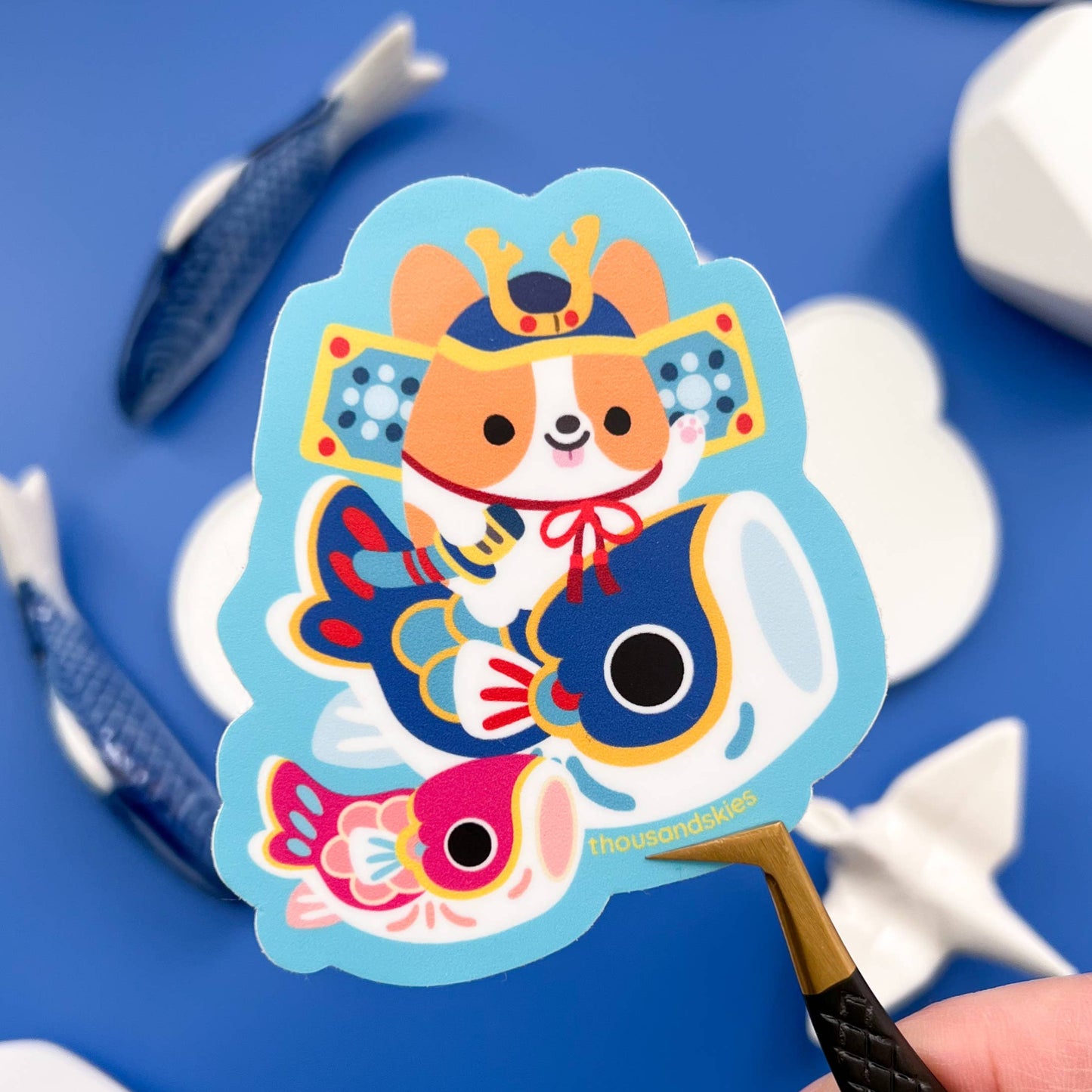 Corgi Sticker - Carp Fish - Japantown - Waterproof Vinyl