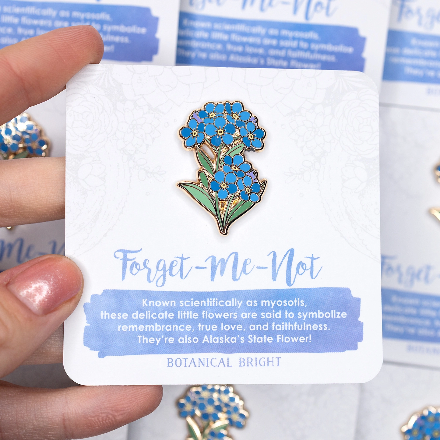 Forget Me Not Enamel Pin - Alaska State Flower - Gold Plated Floral Nature Jewelry