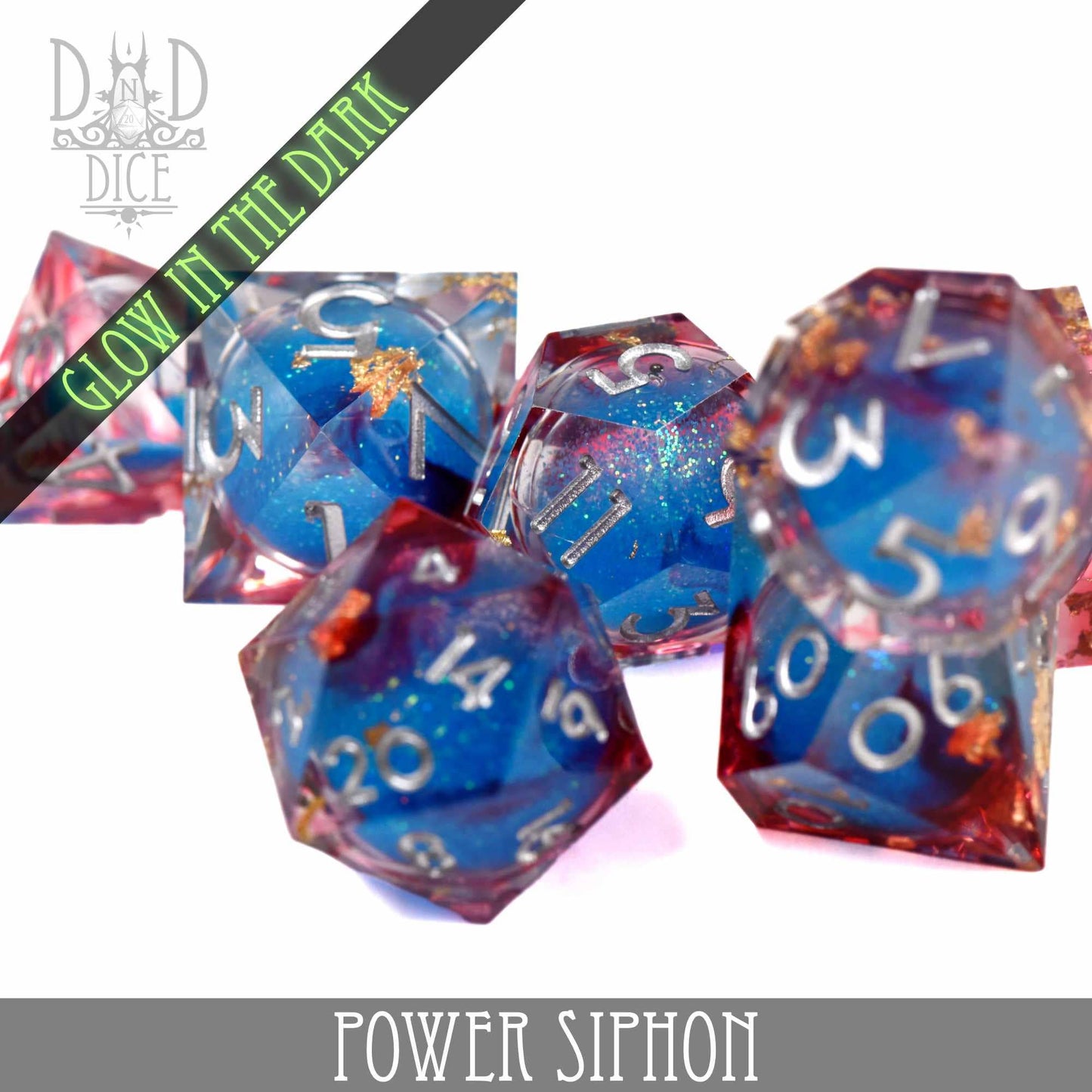 Dice Set - Power Siphon - Liquid Core - Glow in the Dark - 7 Resin Dice