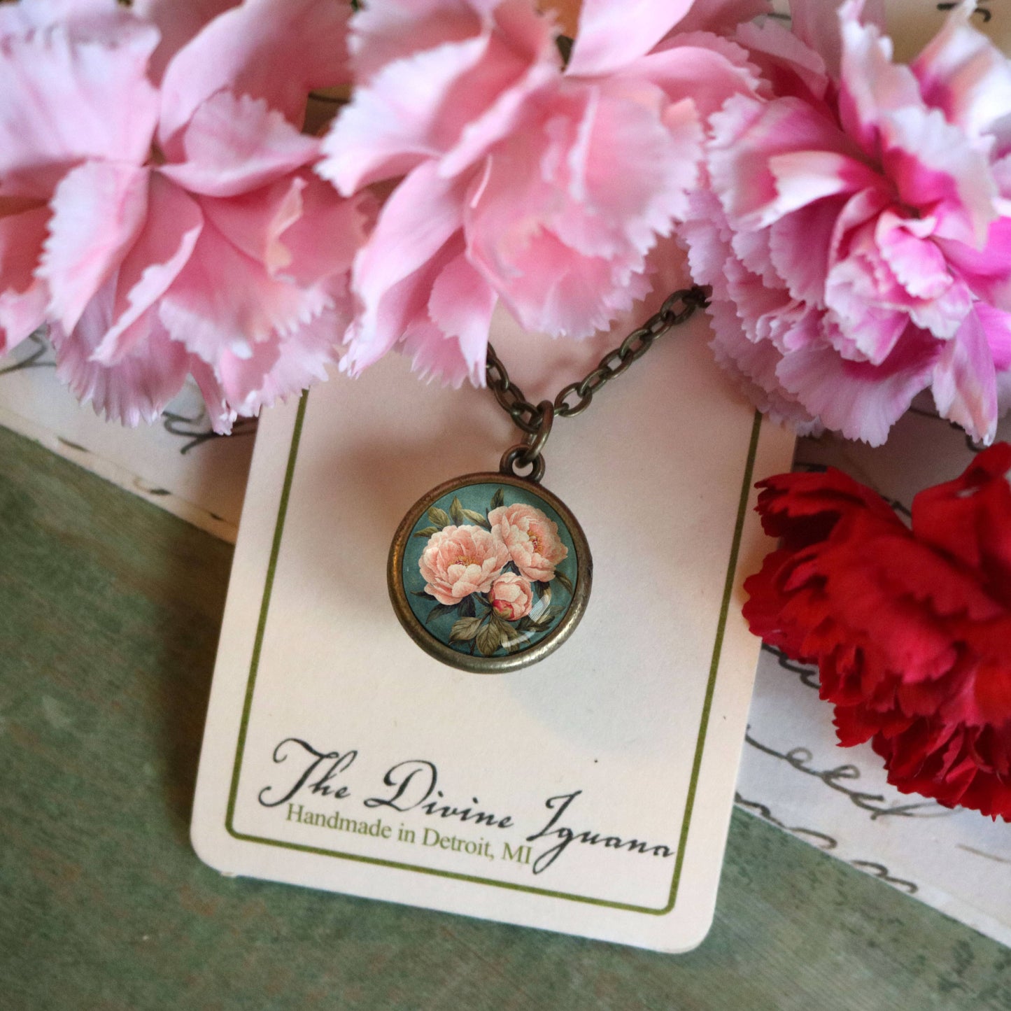 Pink Peony Pendant Necklace - Spring - Indiana State Flower