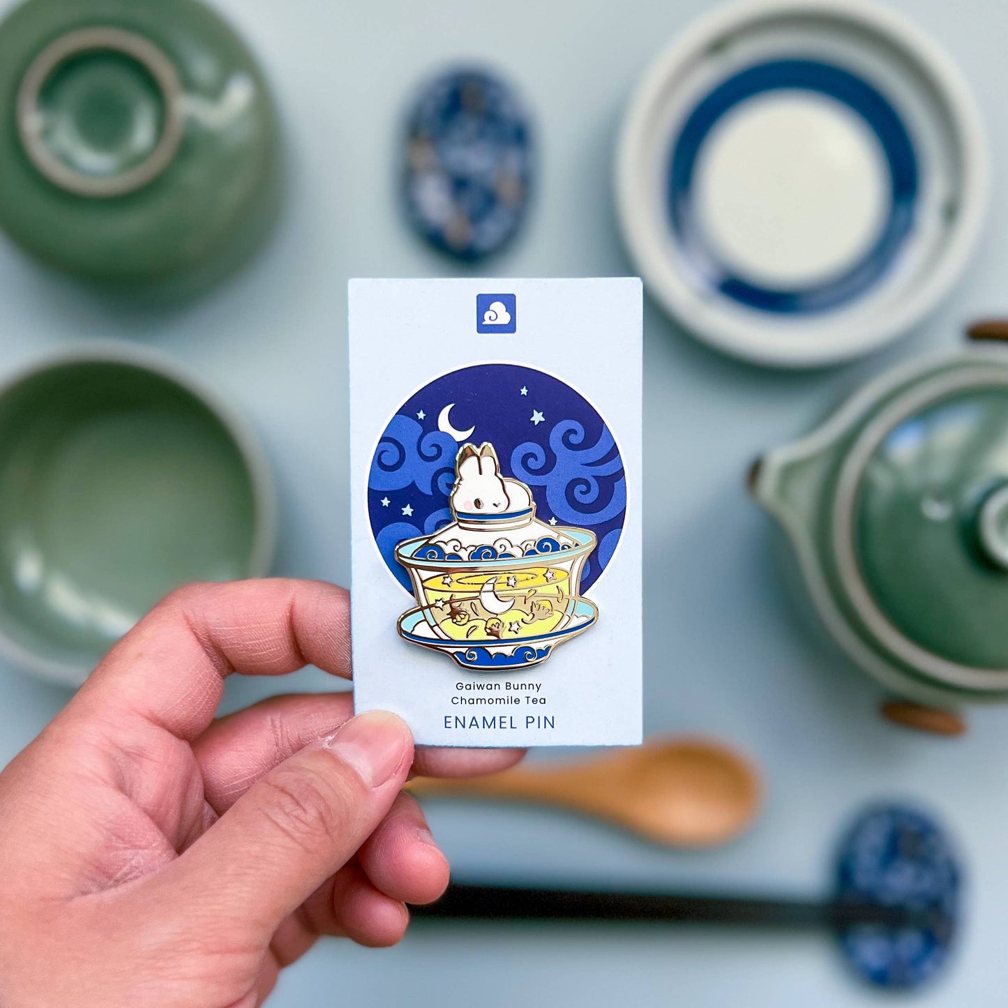 Bunny Rabbit Enamel Pin - Gaiwan - Chamomile Tea